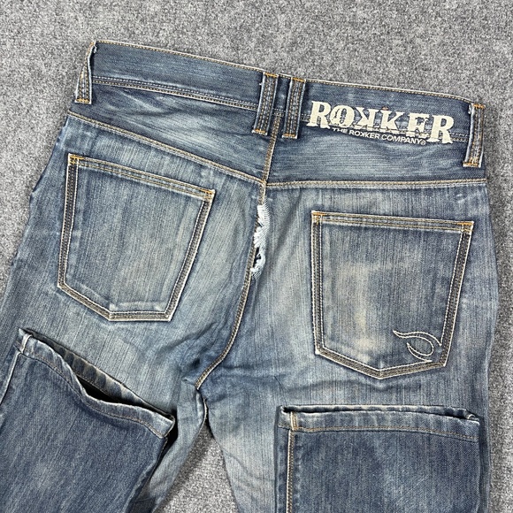 Vintage Y2K Rokker 30x29 Blue Schoeller Dynatec Motorcycle Denim Jeans 0657 - Picture 7 of 13